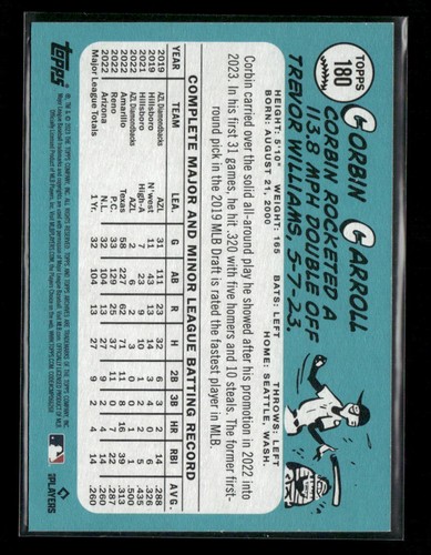 2023 Topps Archives Corbin Carroll Inverted Arizona Diamondbacks Rc 25721 - Picture 2 of 2