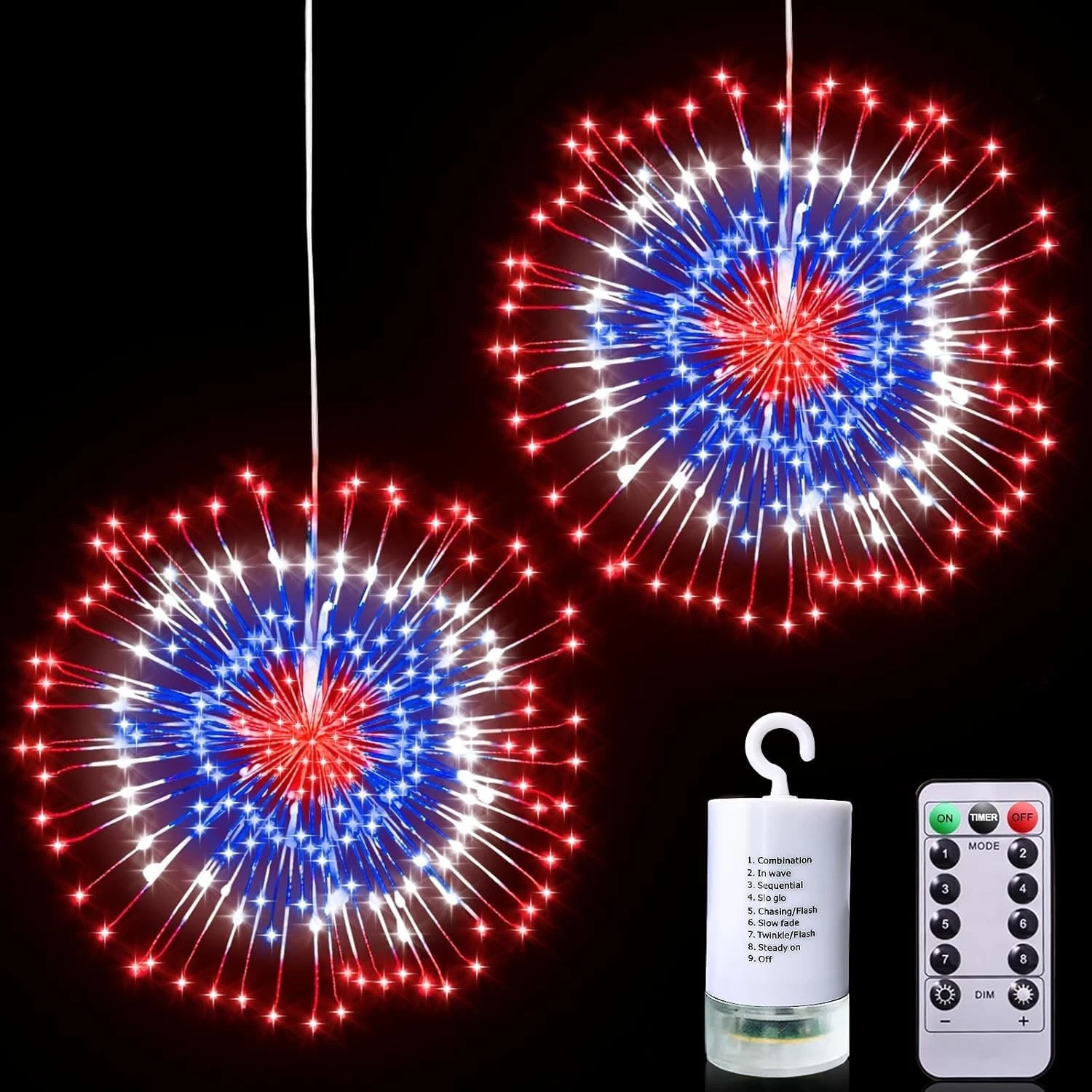 2 Pack 250th Anniversary 4th of July Decorations - Waterproof LED Firework Light