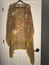 Free People Magic Dance Kimono Mustard Pink White Floral One Size