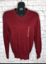 NWT Tommy Hilfiger Men's Regular Fit Essential Solid All Cotton V-Neck Sweater