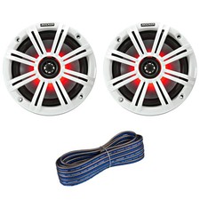 Kicker 6.5" 2-Way 195W Coaxial Marine LED Speakers Pair w/White Grille, Wire