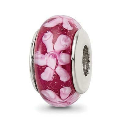 Silber Reflexionen Lila Floral Mundgeblasene Glasperlen QRS618