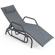 Patio Chaise Lounge Glider Recliner Chair Adjustable Sturdy Metal Frame Outdoor