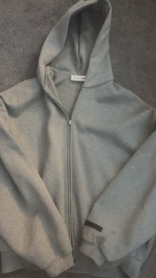 Fear of God Essentials Men's L Gray Full Zip Fleece Hoodie Logo