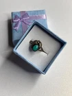 Vintage 925 Sterling Silver Leaf Motif Ring w/ Oval Turquoise Stone, Size 5