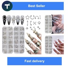 Goth Punk 3D Nail Charms Metallic Silver Studs Y2K Piercing Nail Art Decor