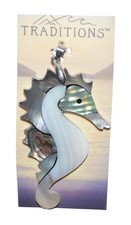 Abalone Seahorse Pendant Necklace Charm Mosaic Shell Ocean Souvenir