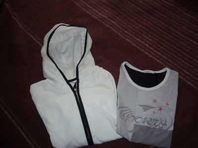 Damen Fleece Jacke Kapuze Marke Crane  Gr. 44/46 (L) Farbe weiß + Shirt sehr gut