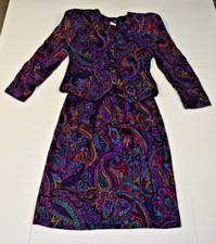 Vintage Shirt and Skirt Set David Mitchell Size M 80s Purple Paisley Rayon
