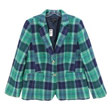 NWT TALBOTS Wool Blend Plaid Blazer Jacket Gold Tone Crest Buttons Size 14