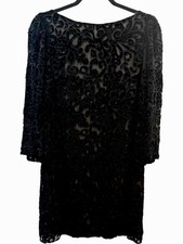 Alice + Olivia Black Beaded Embroidered Lace Dress Size 4 Cocktail Party