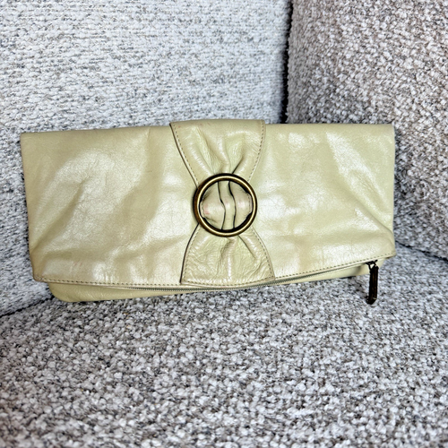 HOBO International Clutch  Handbag Purse Green Leather Foldover Envelope Buckle - Picture 1 of 12