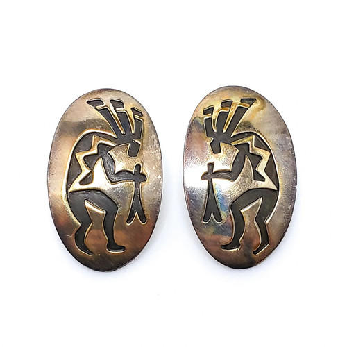 Vintage 1970s E. CLARK Navajo Native American Kokopelli Sterling Earrings