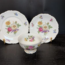 3 Pc MITTERTEICH Meissen Floral Cente#A  Tea Cup/ Saucer/Plate German