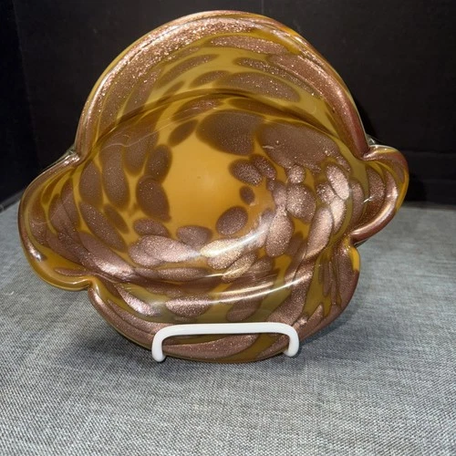 Vtg 50s MCM MURANO ART GLASS BOWL-Cased-Colorful/Gold Aventurine!