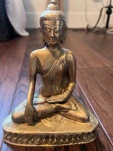 Vintage Solid Brass Buddha Statue 8” Tall