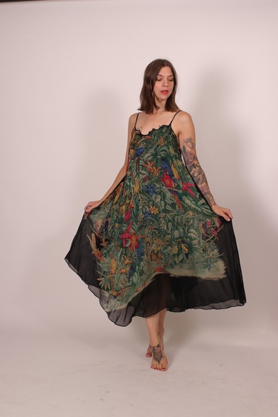 1980s GIANNI VERSACE Tropical Silk Dress - Size S to M
