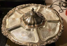 vintage Baroque Lazy Susan 762 Serving Tray  Wallace Silver Plated footed 