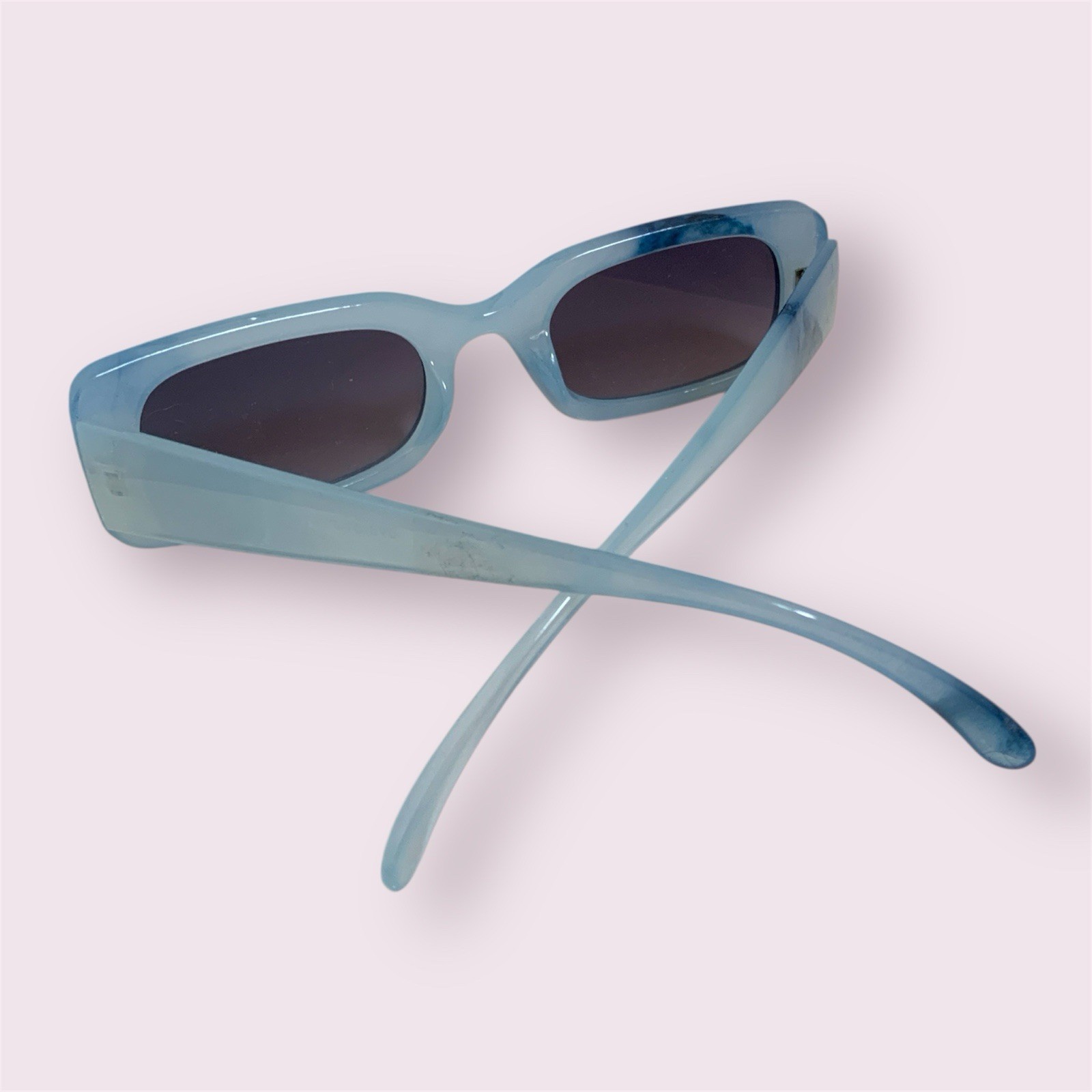 Light Blue Marbleized Rectangular Sunglasses - image 2