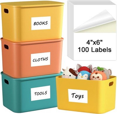 4X6 Inch Removable Labels 100 Pcs, Water/Oil/Tear Resistants No Residue for Home
