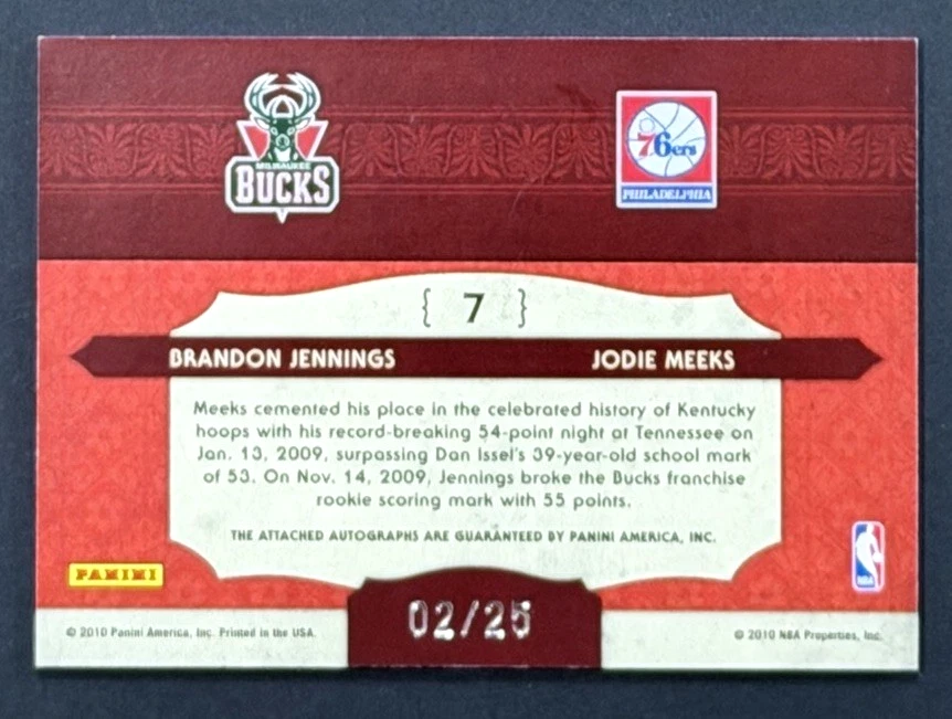 2009-10 TIMELESS TREASURES AUTO BRANDON JENNINGS SIGNED JODIE MEEKS /25 - Image 2 of 2