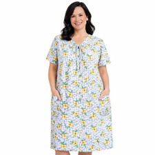 Vtg 70 80 Blue Gingham Floral Daisey MuuMuu House Coat Dress Robe Night Gown