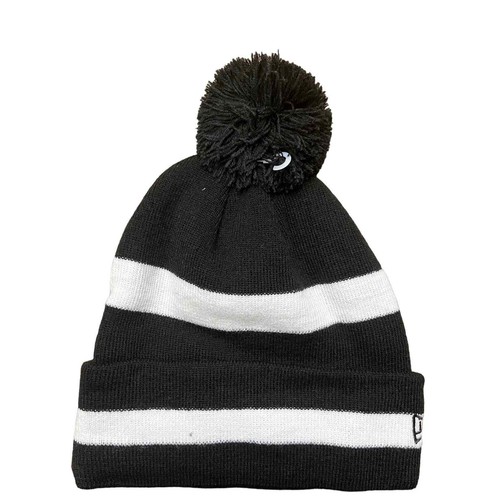 New Era Beanie Black & White Striped Beanie Knit Hat Pom Sports Acrylic - 第 1/2 張圖片