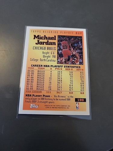 MICHAEL JORDAN NBA CARD TOPPS 1993-94 PLAYOFF MVP # 199 CHICAGO BULLS - Bild 6 von 6