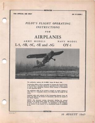 AUG-1945 AAF STINSON L-5B,C,E,G/OY-1,2 SENTINEL PILOTS FLIGHT MANUAL HANDBOOK-CD