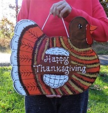 16" THANKSGIVING TURKEY SIGN Holiday Wall Door Hanger Plaque Autumn Fall Decor