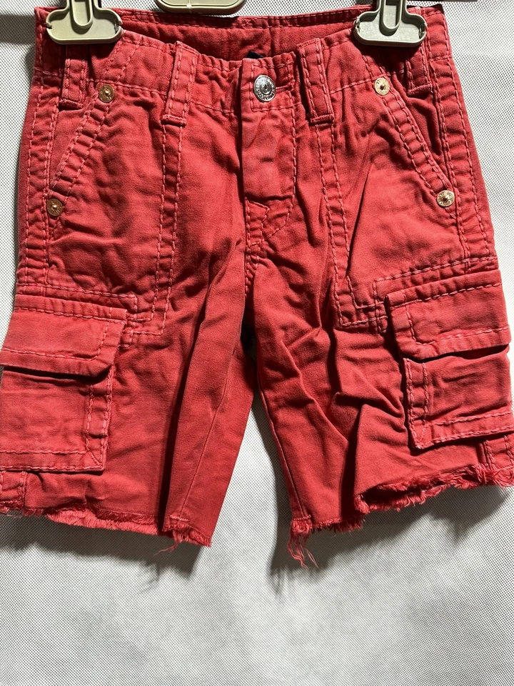 NEW True Religion Jeans Brand Boys Size US 5 Isaac Cargo Short Big T Stitch Red - Image 2 of 4