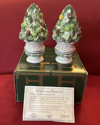 NEW Fitz & Floyd Christmas Tree Winter Garden Salt & Pepper Shakers W/ Box 5 