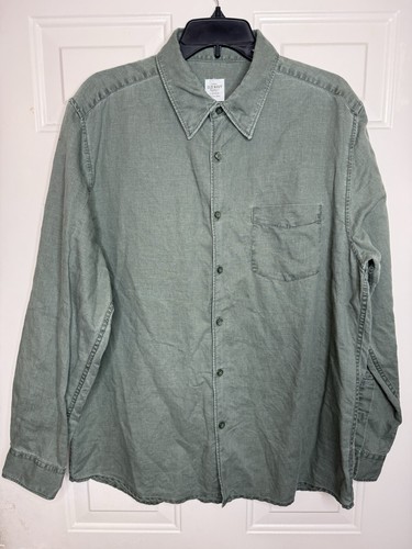 OLD NAVY Linen Blend Button Down Shirt Mens Large Green Heather Long Sleeve Polo