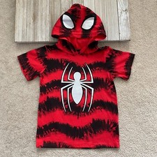 Marvel Spider-Man T-Shirt Boys Size 5 Tie Dye Hooded Cosplay Costume Play Fun