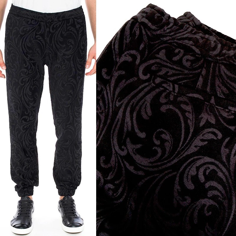 Versace — 2XL NEW $975 VERSACE Men's Black Velvet/Velour Baroque LOGO Sporty JOGGER PANTS