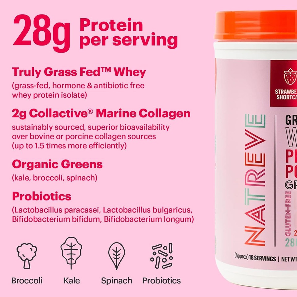 Natreve Whey Protein Powder 28g GrassFed Whey Protein with Amino
