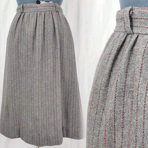 Vintage Grey Wool Skirt w Red/Maroon Pinstripes Size XS/S?