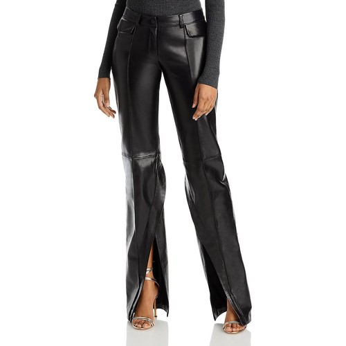 The Mannei Womens Black Lambskin Leather Dressy Straight Leg Pants 34 BHFO 3366