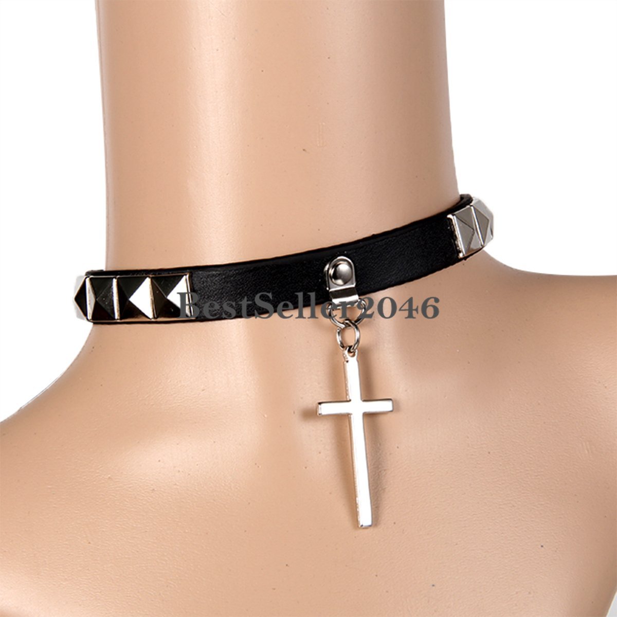 【Rosen Kreuz】RK RIVET CHOKER Women Gothic Collar Punk Cross Rivet Black Leather Choker