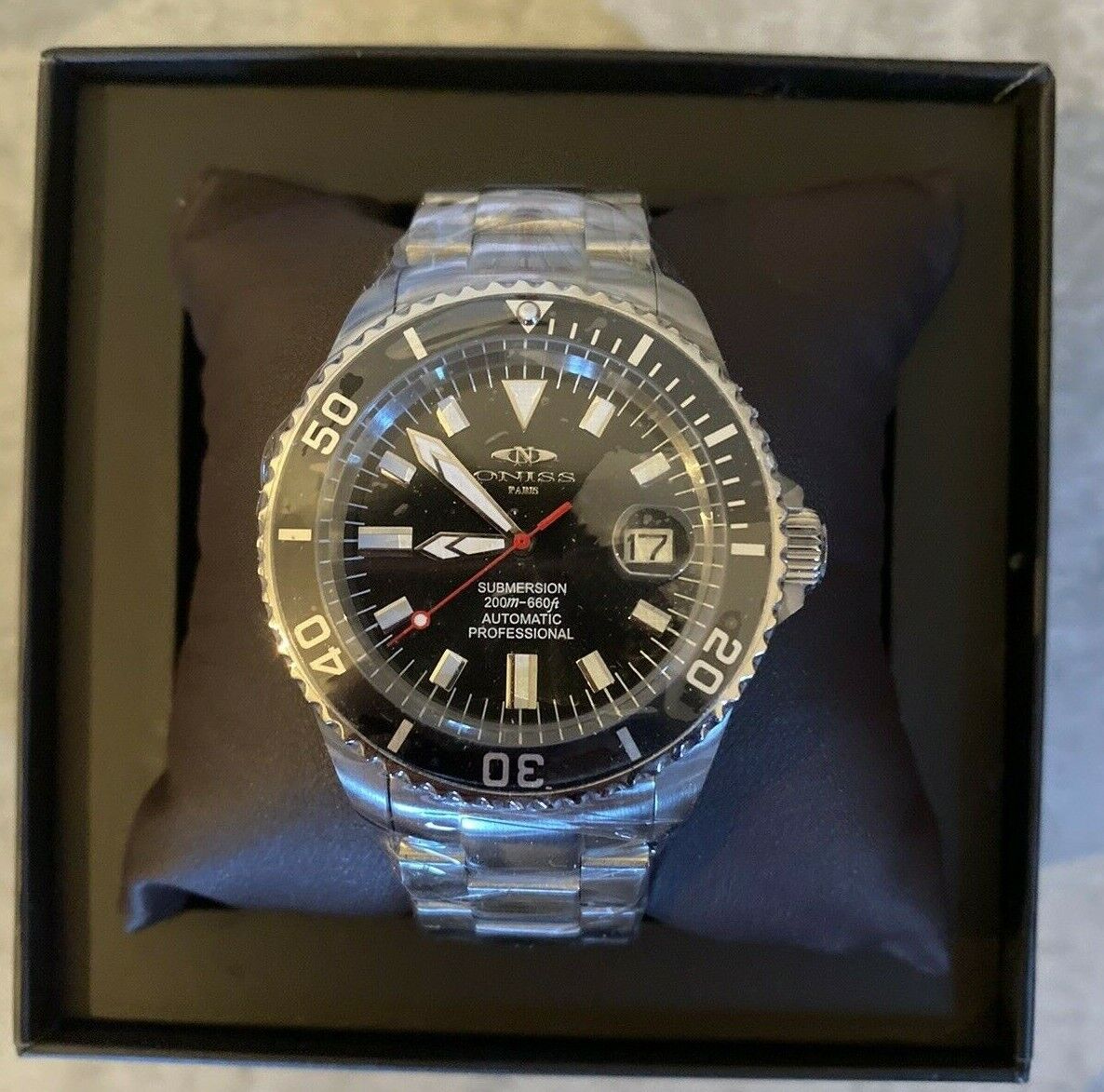 Brand New Oniss Submersion AUTOMATIC PROFESSIONAL, ON5588-11(BKBK), MSRP $695.00