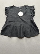 Shein Women's Large Black Ruffle Blouse NWT