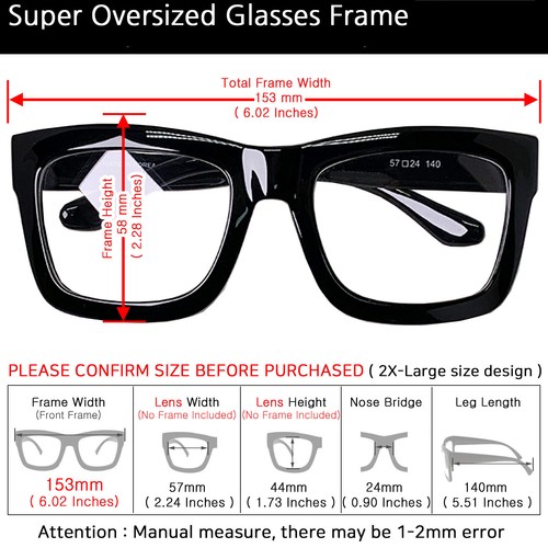 OVERSIZE GLASSES Inspired Frame Square Thick Horn Rimmed Eyeglasses Clear Lens - Picture 14 of 36