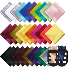 60 Pcs Handkerchiefs Men Pocket Square Handkerchief Assorted Solid Color Sati...