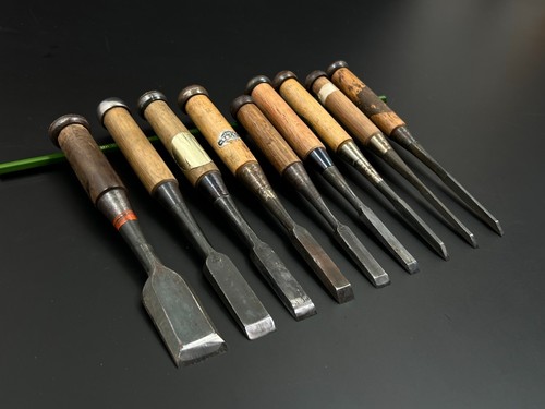 Vintage Japanese Chisel 9set Nomi /Hand Plane Saw Iron Hammer Hand Tool/c62 - Picture 2 of 24