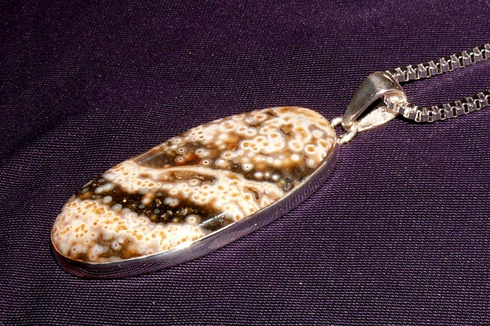 Halskette, Anhänger Silber mit Ozean Jaspis, Kette versilbert, 11,6g 43x23x5mm - Bild 3 von 4