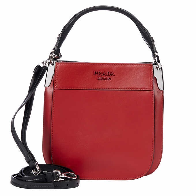 PRADA★セール!トップハンドルレザーバック♪1BC082 Prada Sm Leather Margit Bag, (1BC082) Red/Black RETAILS