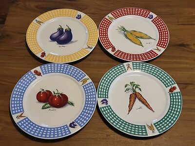 4 Tabletops Unlimited Fresh Vegetable Dinner Plates Corn Tomato Carrot Eggplant