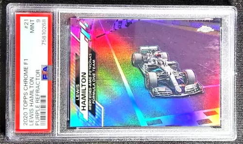2020 TOPPS CHROME F1 #21 LEWIS HAMILTON #/399 PURPLE REFRACTOR ROOKIE PSA 9 MINT