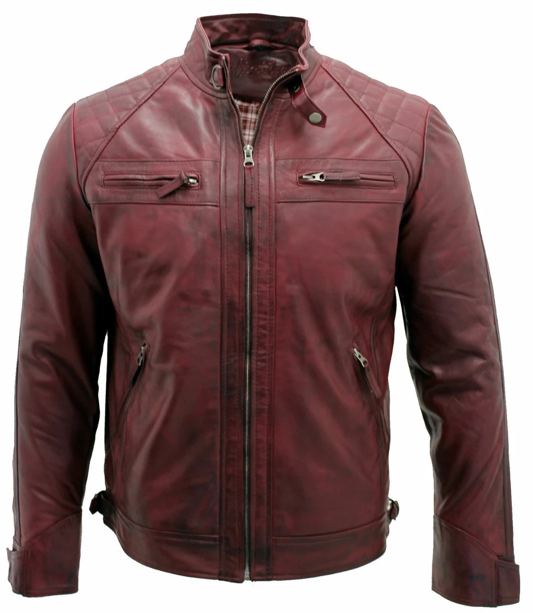 Mens burgundy top biker jacket