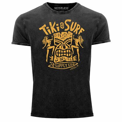 Herren Vintage Shirt  Tiki  Maske Surf Honolulu Hawaii Beach Supply Sommer